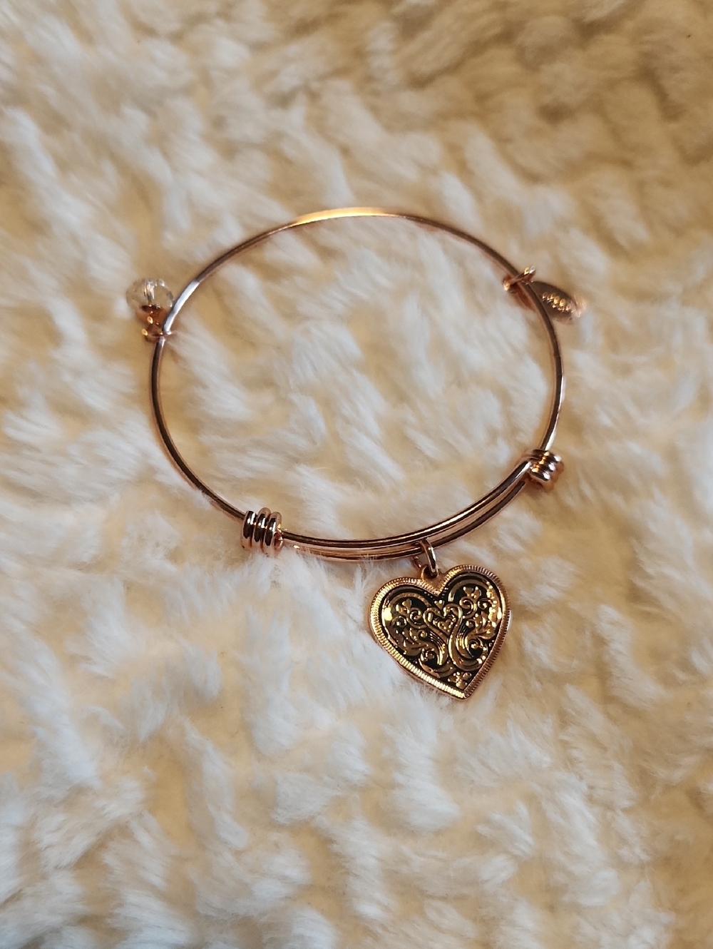 Unwritten Gold-Tone Heart Filigree Charm Bangle Love Is All That Matters